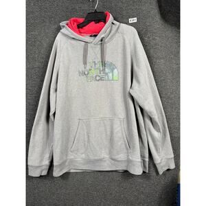 North Face Hoodie Mens 2XL Gray Pullover Sweatshirt Outdoor Logo Kangaroo Pocket
